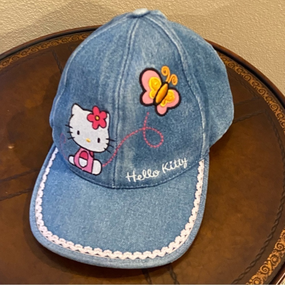 Vintage Hello Kitty Girls Kids 2004 Embroidery Denim Cap with Butterfly One Size